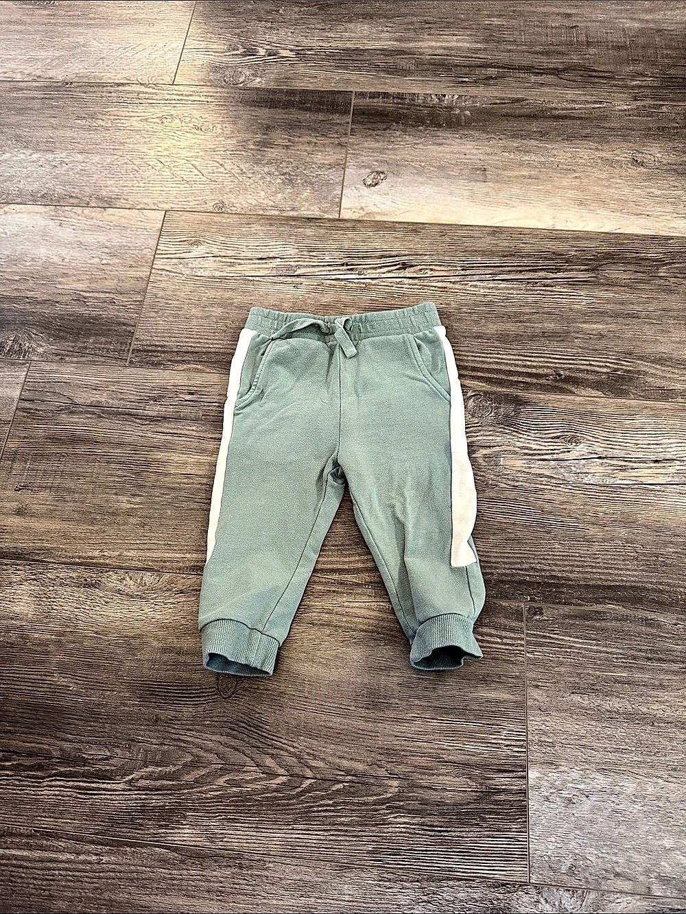 miles the label Kids Side Stripe Joggers Green & White Baby 12M